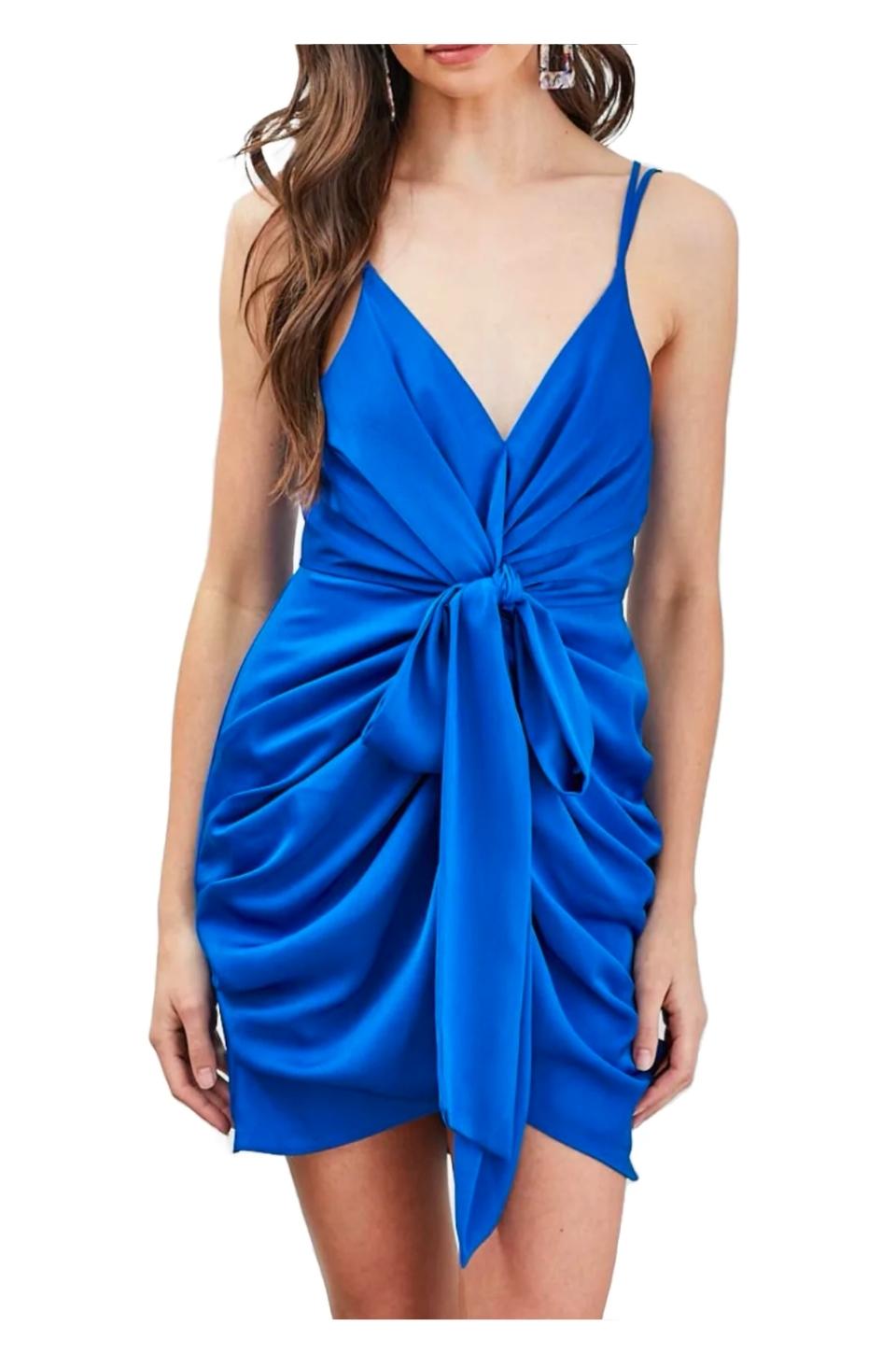 Strappy Front Gathered Bow Tie Dress